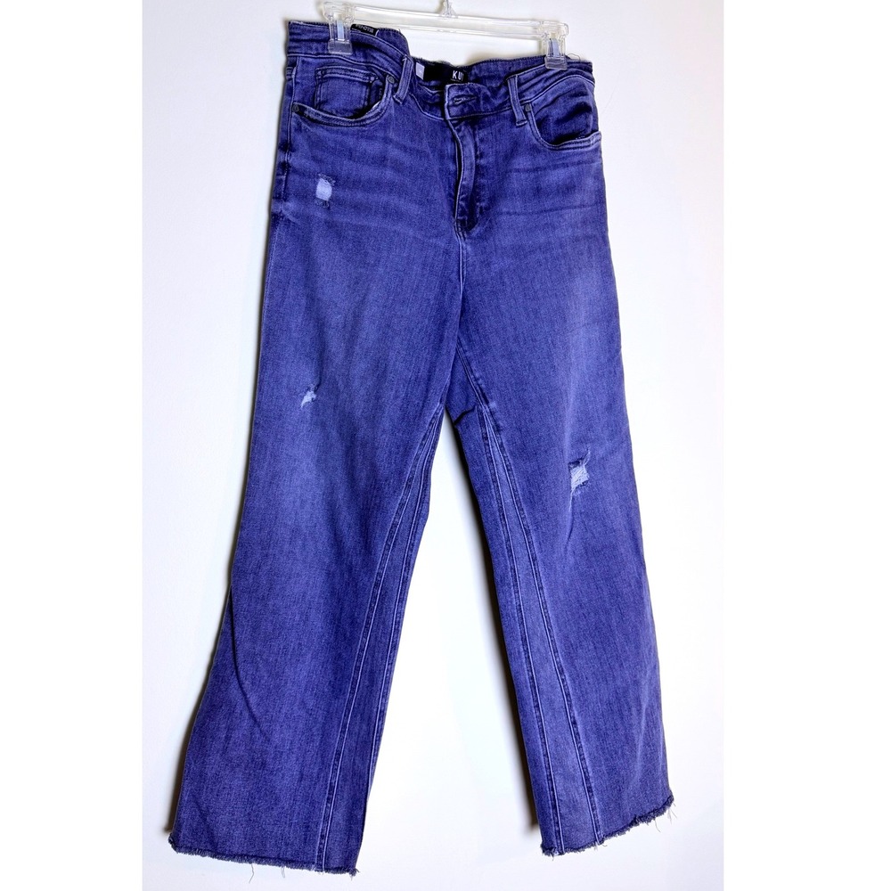 KUT from the Kloth Purple High Waisted Distressed Wide Leg Raw Hem Jeans 14